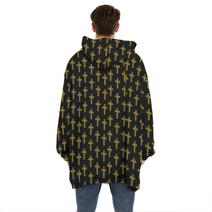 Religious Cross Pattern Print Hoodie Blanket