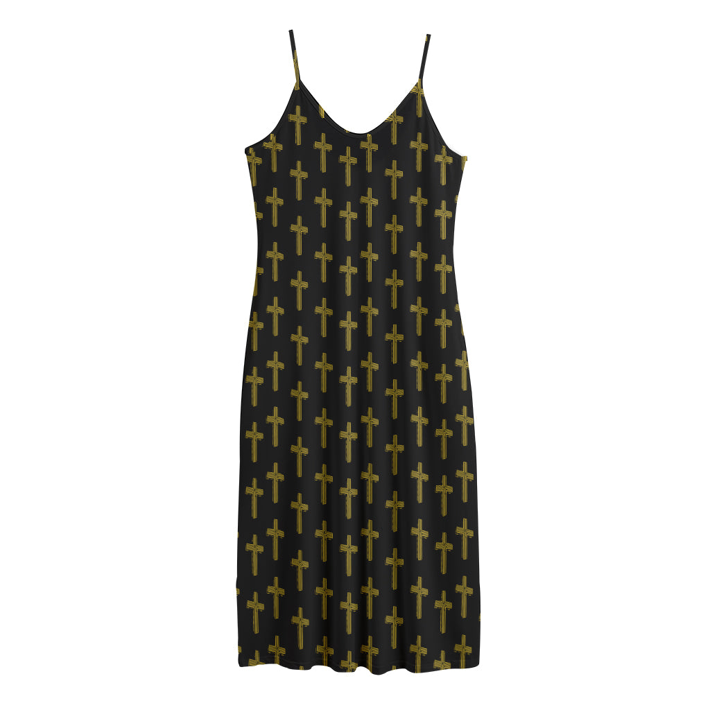 Religious Cross Pattern Print Jersey Midi Cami Dress