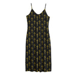 Religious Cross Pattern Print Jersey Midi Cami Dress