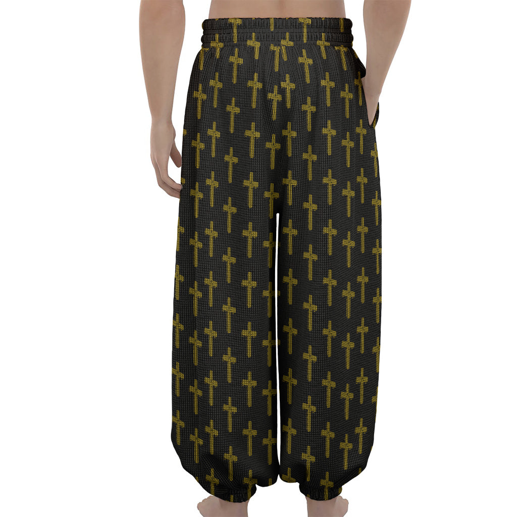 Religious Cross Pattern Print Lantern Pants