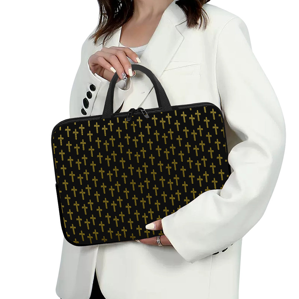 Religious Cross Pattern Print Laptop Sleeve With Handle