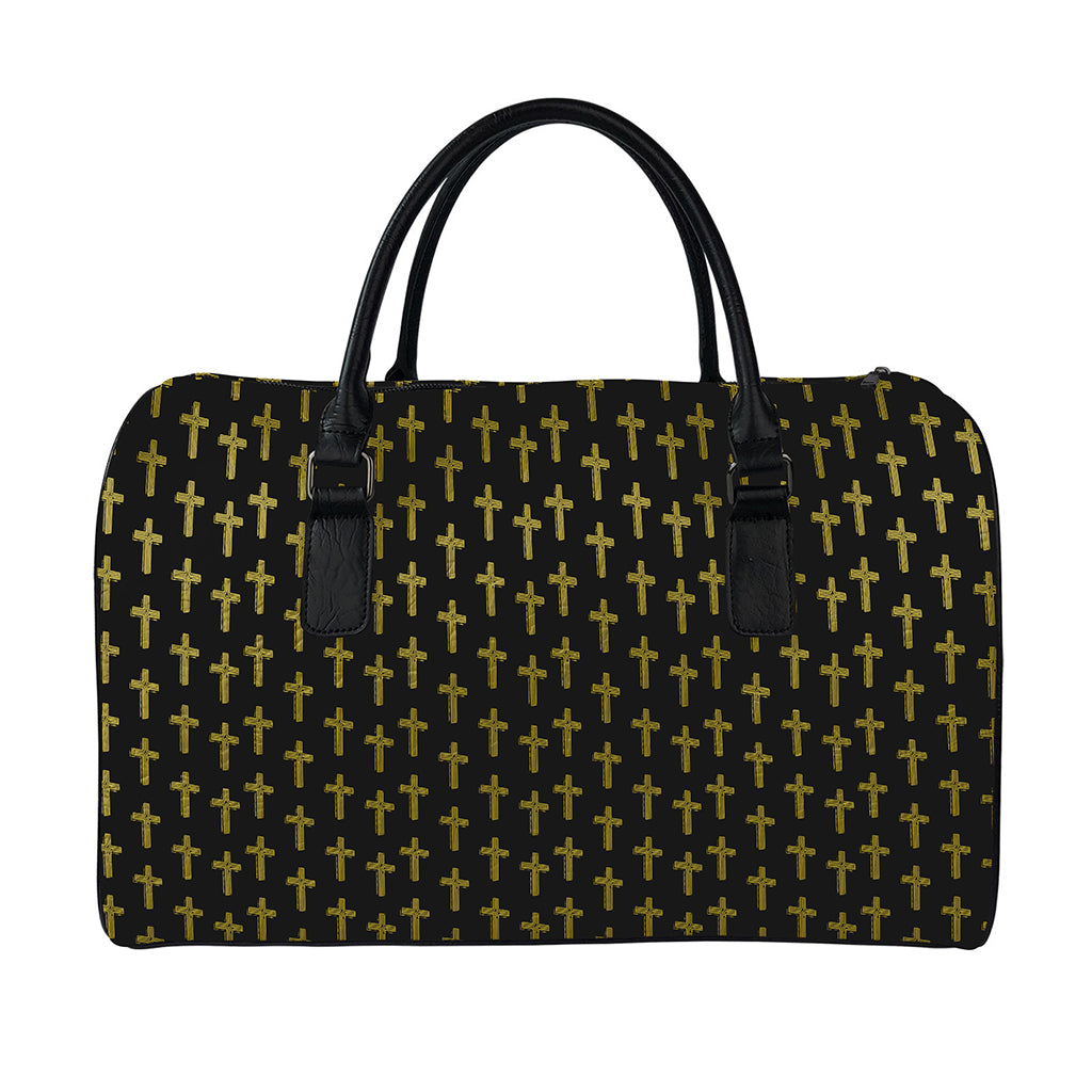 Religious Cross Pattern Print Leather Duffle Bag