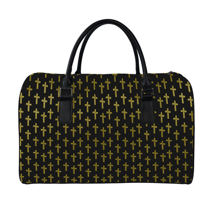 Religious Cross Pattern Print Leather Duffle Bag