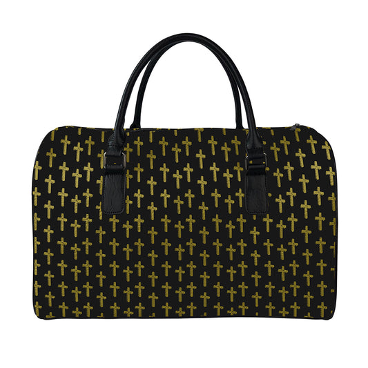 Religious Cross Pattern Print Leather Duffle Bag
