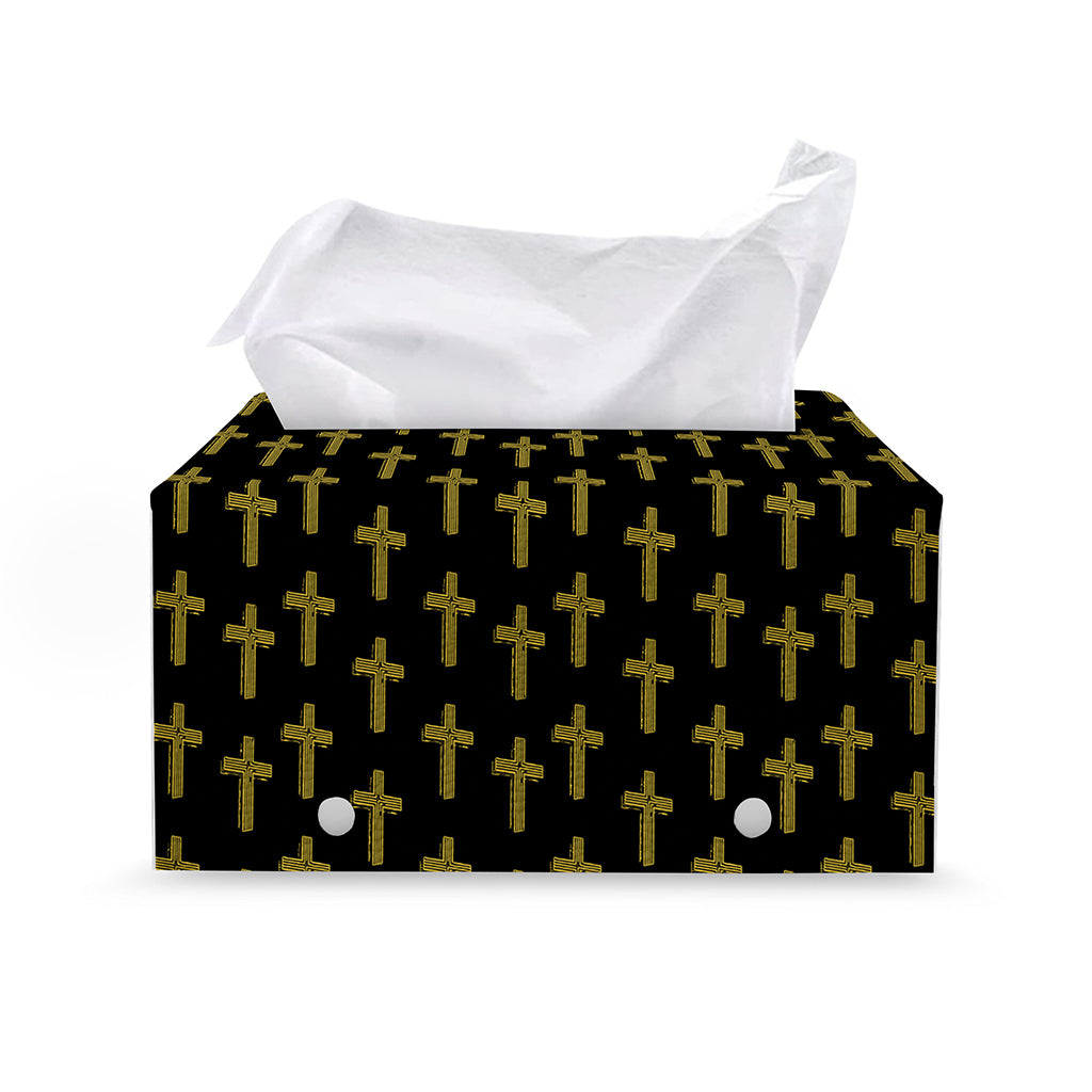 Religious Cross Pattern Print Leather Tissue Box Cover