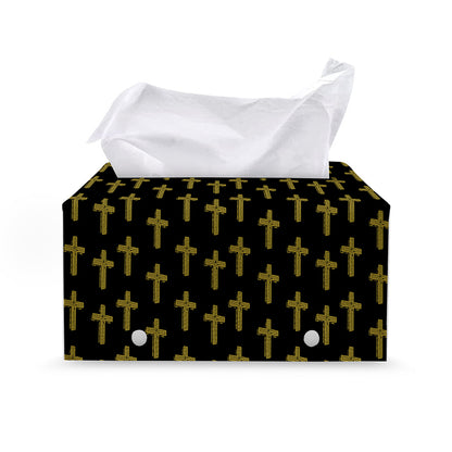 Religious Cross Pattern Print Leather Tissue Box Cover