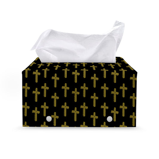 Religious Cross Pattern Print Leather Tissue Box Cover