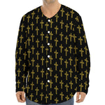 Religious Cross Pattern Print Long Sleeve Baseball Jersey