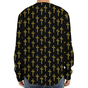 Religious Cross Pattern Print Long Sleeve Baseball Jersey