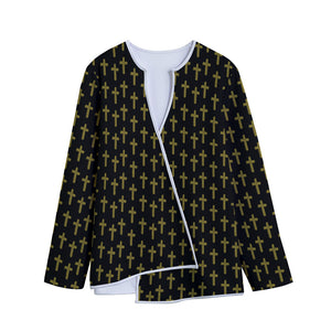 Religious Cross Pattern Print Long Sleeve Short Coat