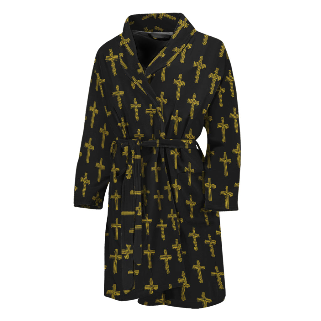 Religious Cross Pattern Print Men's Bathrobe