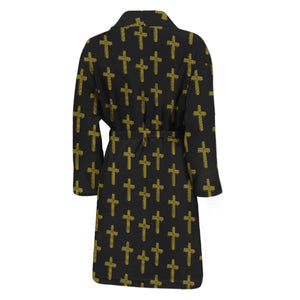 Religious Cross Pattern Print Men's Bathrobe