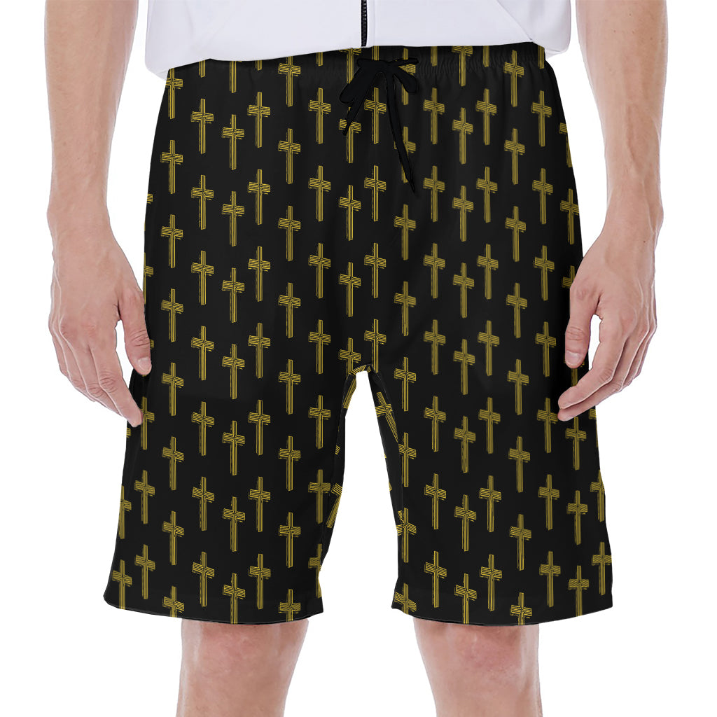 Religious Cross Pattern Print Men's Beach Shorts