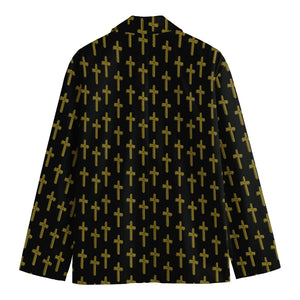 Religious Cross Pattern Print Men's Blazer