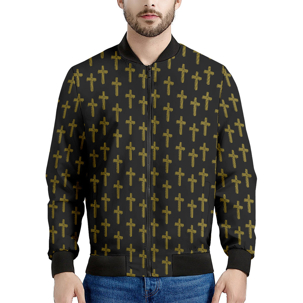 Religious Cross Pattern Print Men's Bomber Jacket