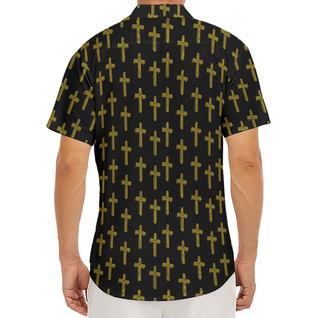 Religious Cross Pattern Print Men's Deep V-Neck Shirt