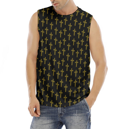 Religious Cross Pattern Print Men's Fitness Tank Top