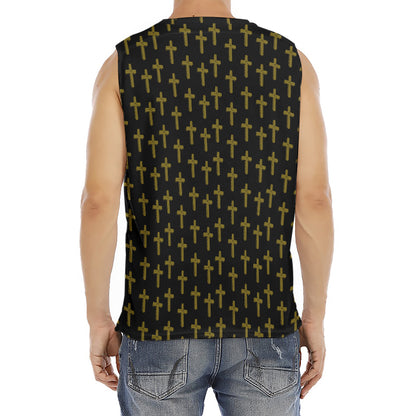 Religious Cross Pattern Print Men's Fitness Tank Top