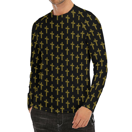 Religious Cross Pattern Print Men's Long Sleeve Rash Guard