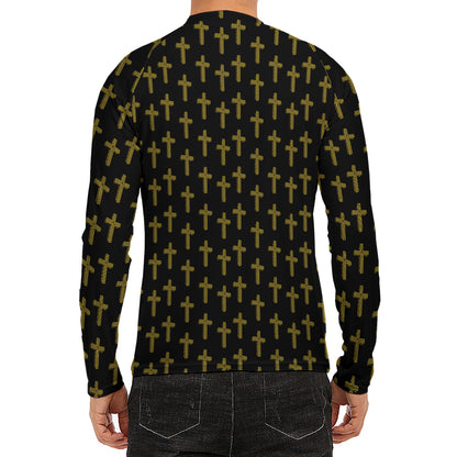 Religious Cross Pattern Print Men's Long Sleeve Rash Guard