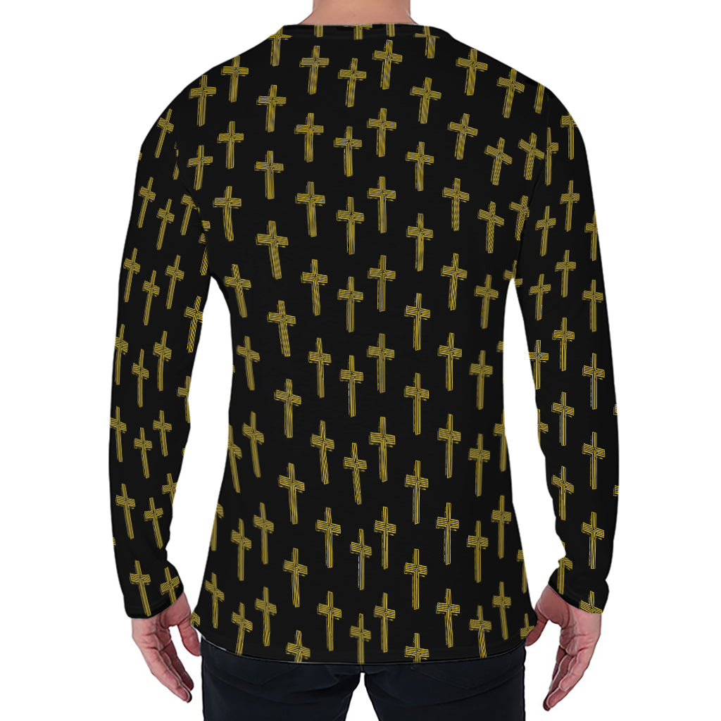 Religious Cross Pattern Print Men's Long Sleeve T-Shirt