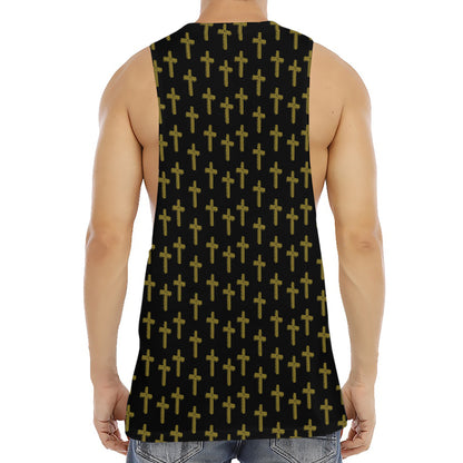 Religious Cross Pattern Print Men's Muscle Tank Top
