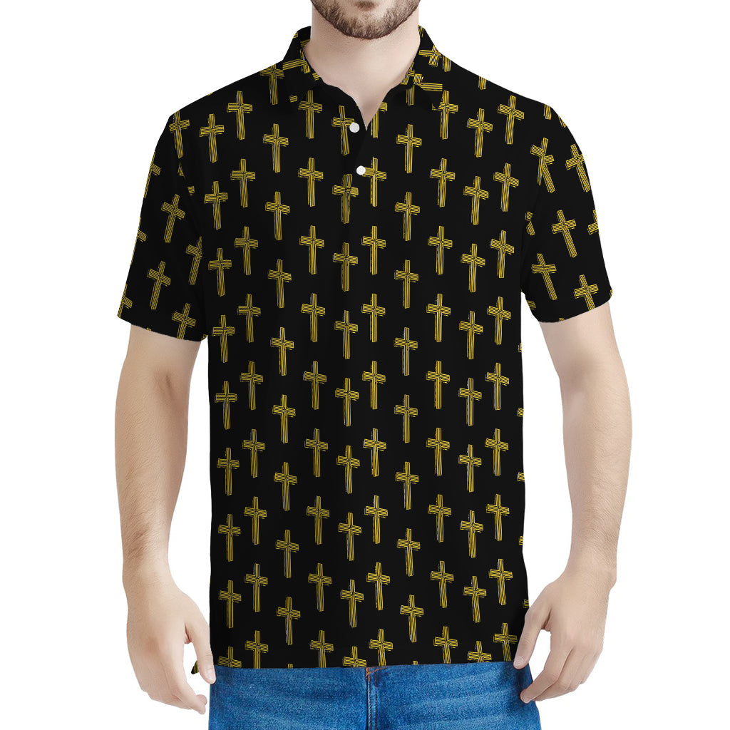 Religious Cross Pattern Print Men's Polo Shirt