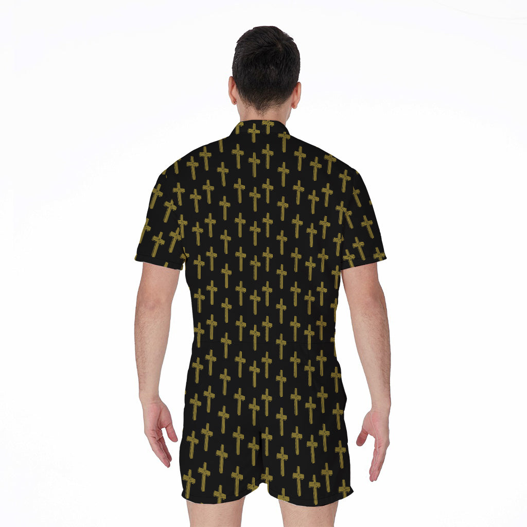 Religious Cross Pattern Print Men's Rompers