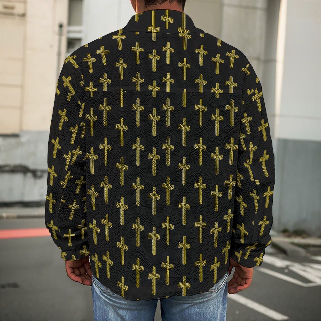 Religious Cross Pattern Print Men's Shirt Jacket