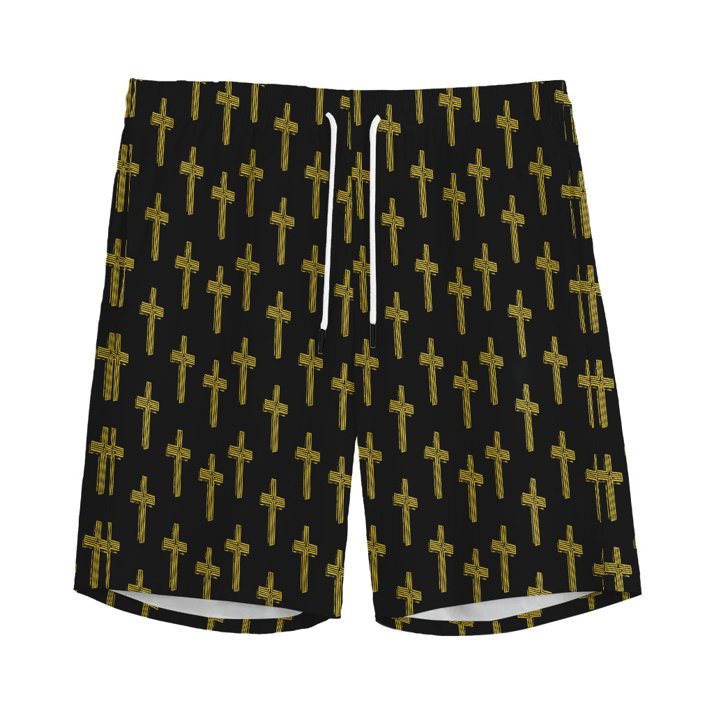 Religious Cross Pattern Print Men's Sports Shorts