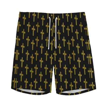 Religious Cross Pattern Print Men's Sports Shorts