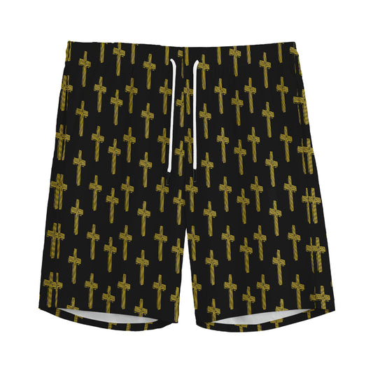 Religious Cross Pattern Print Men's Sports Shorts