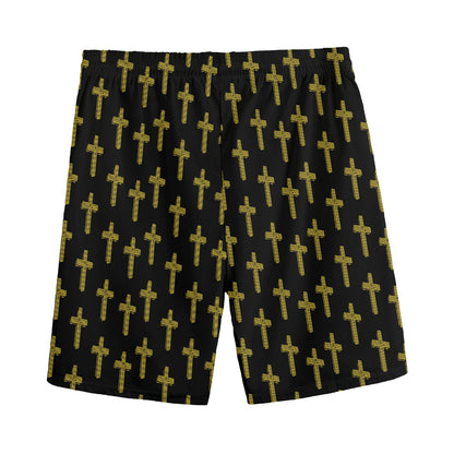 Religious Cross Pattern Print Men's Sports Shorts