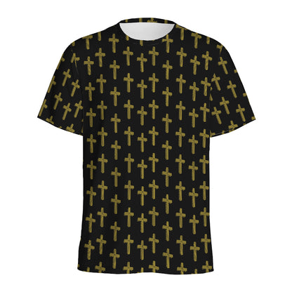 Religious Cross Pattern Print Men's Sports T-Shirt