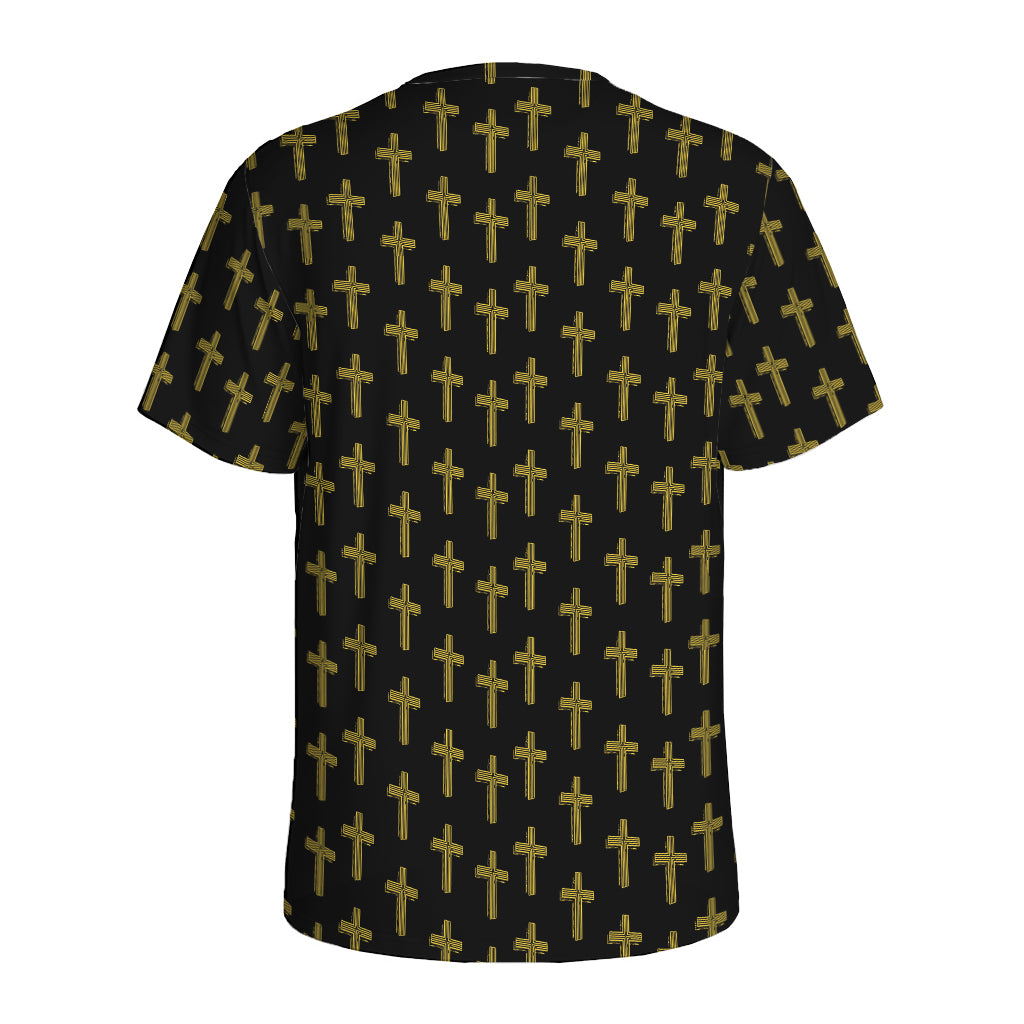 Religious Cross Pattern Print Men's Sports T-Shirt