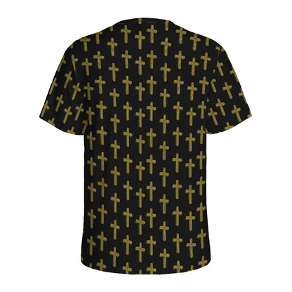 Religious Cross Pattern Print Men's Sports T-Shirt