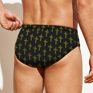 Religious Cross Pattern Print Men's Swim Briefs