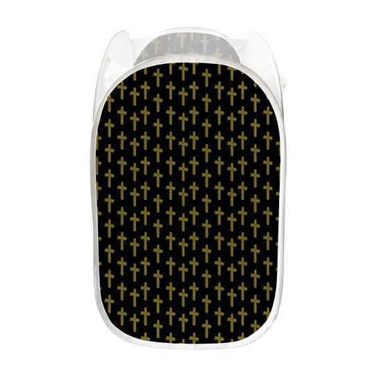 Religious Cross Pattern Print Mesh Laundry Hamper