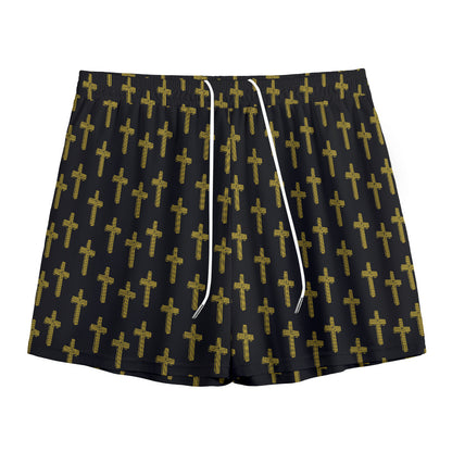 Religious Cross Pattern Print Mesh Shorts
