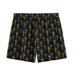Religious Cross Pattern Print Mesh Shorts