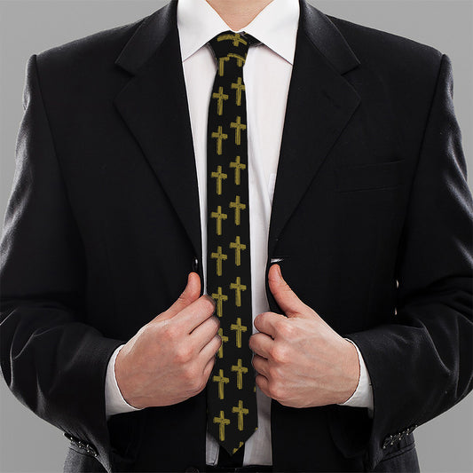 Religious Cross Pattern Print Necktie