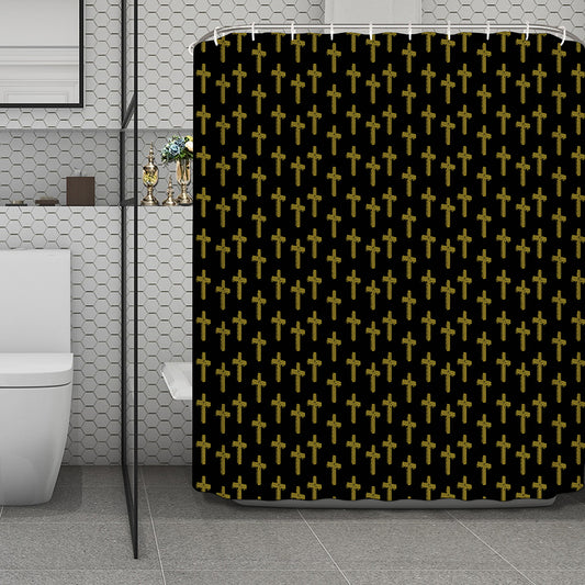 Religious Cross Pattern Print Polyester Shower Curtain