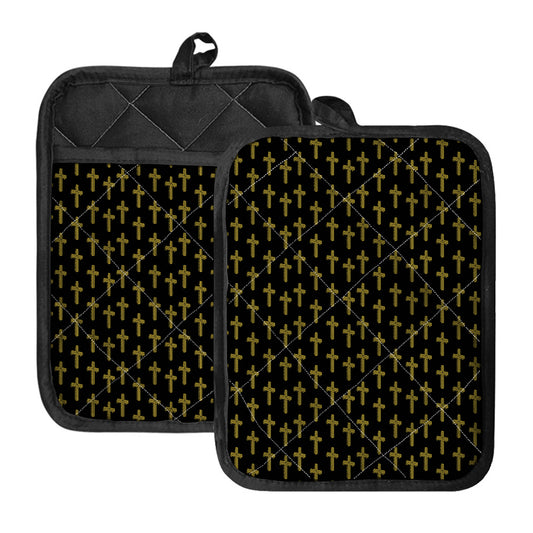 Religious Cross Pattern Print Pot Holders With Pocket