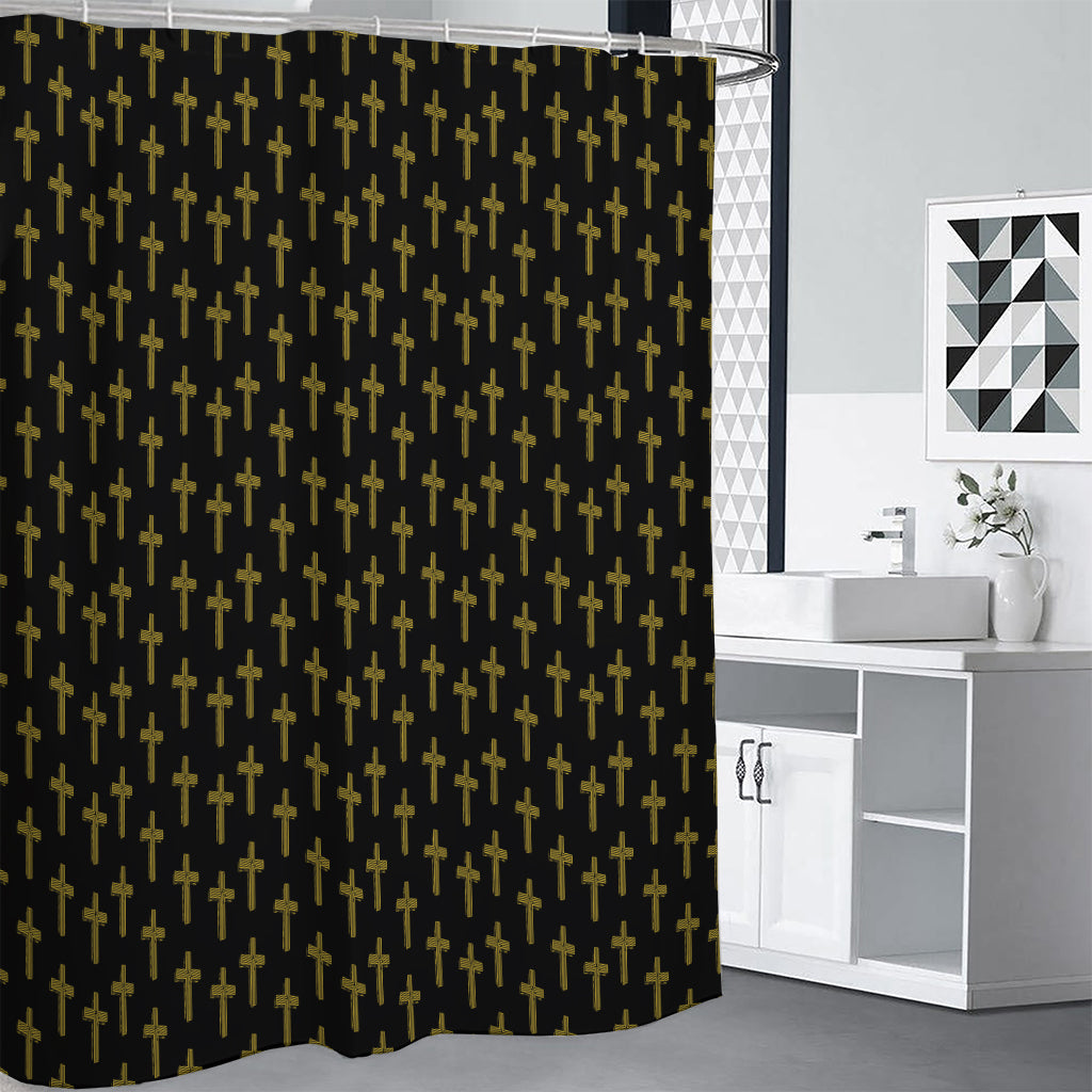 Religious Cross Pattern Print Premium Shower Curtain