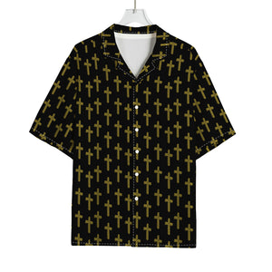 Religious Cross Pattern Print Rayon Hawaiian Shirt