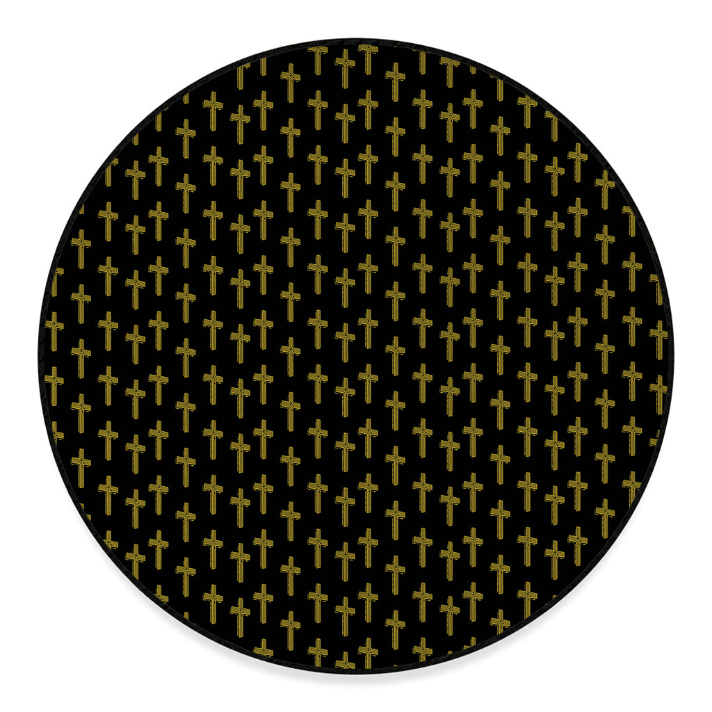 Religious Cross Pattern Print Round Floor Mat