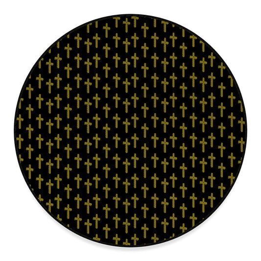 Religious Cross Pattern Print Round Floor Mat