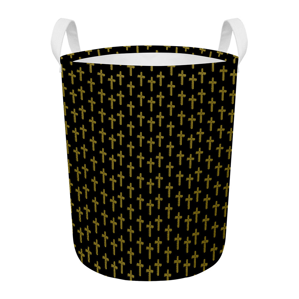 Religious Cross Pattern Print Round Laundry Basket