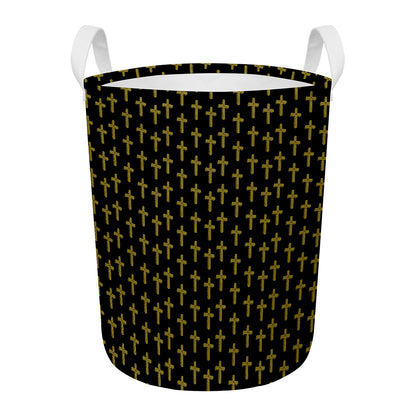 Religious Cross Pattern Print Round Laundry Basket