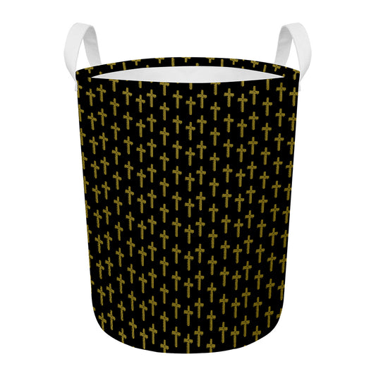 Religious Cross Pattern Print Round Laundry Basket